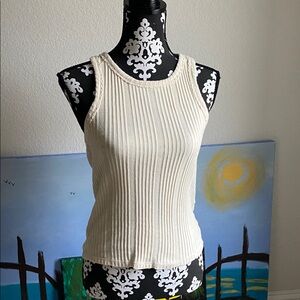 Anthropologie Cream Ribbed Tank Top